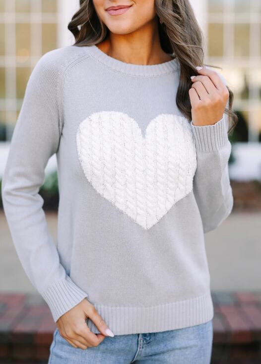 Pink Lily Sweaters - Pink Lily Gray Heart Sweater Oversized Cozy Knit Pullover Size Medium